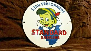 Vintage Disney Pinocchio Porcelain Standard Gasoline Service Station Pump Sign