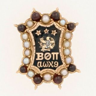 Beta Theta Pi Badge 14k Gold Diamond Garnets Pearls Antique 1897 Fraternity Pin