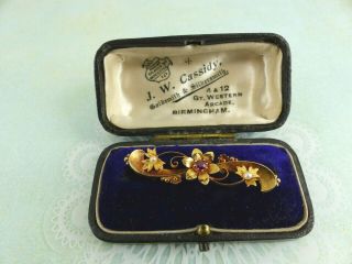 Stunning Antique Edwardian 15ct Gold Ruby & Pearl Flower Brooch Chester 1902