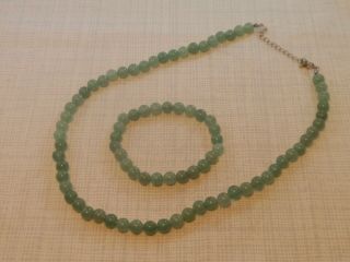 Vintage Chinese Green Jadeite Jade Bead Adjustable Necklace & Bracelet No Res