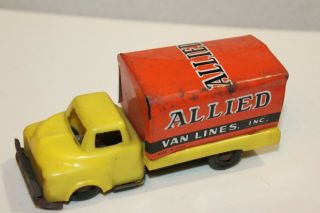 FIVE Vintage FRICTION POWERED TIN LITHO 1950 ' s DELIVERY MOVING TRUCKS 7