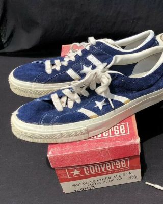 Vintage Converse Chuck Taylor Suede Leather Blue Oxford All Star Shoes Sz 8.  5