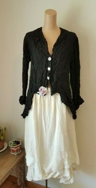 Magnolia Pearl Black Linen Nanny Mcphee Jacket & Sample Skirt Lagenlook Boho 2pc