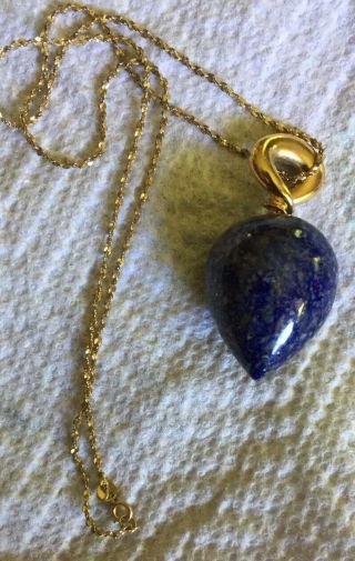 PATRICIA VON MUSULIN RARE Gold Sterling Silver Lapis Necklace Pendant (Gf Chain) 2