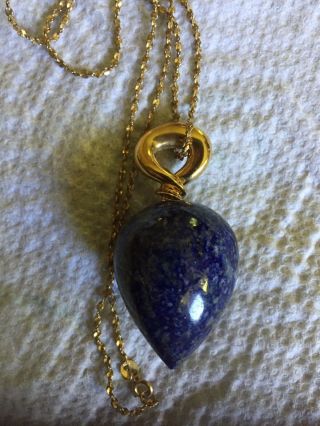 PATRICIA VON MUSULIN RARE Gold Sterling Silver Lapis Necklace Pendant (Gf Chain) 3