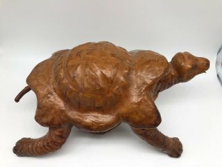 Very Rare Vintage Leather Covered Wrapped Turtle Statue Figurine