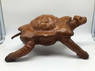 Very Rare Vintage Leather Covered Wrapped Turtle Statue Figurine 2