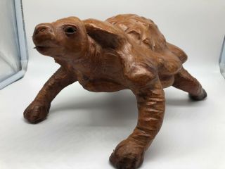 Very Rare Vintage Leather Covered Wrapped Turtle Statue Figurine 4