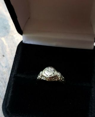 Vintage Estate 18k White Gold Natural Diamond Filigree Antique Engagement Ring