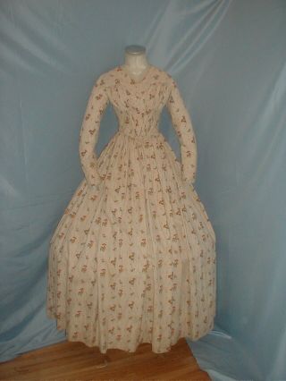 Antique Dress Rare 1840 Cotton Print Victorian Dress