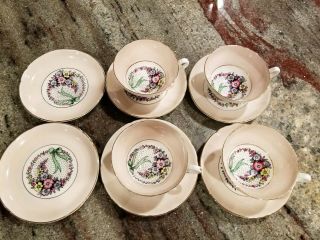 Vintage Stanley Bone China Flowers And Ribbon Teacup And Saucer Set Of 4