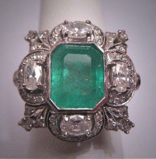 Antique 6.  60ct Emerald Stone Vintage Art Deco Wedding Sterling 925 Silver Ring