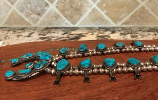 Native American Vintage Squash Blossom Turquoise Necklace - 26.  5” Long 4