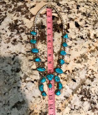 Native American Vintage Squash Blossom Turquoise Necklace - 26.  5” Long 5