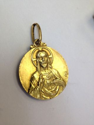 Antique 1920s Art Deco Era French Religious Madonna And Jesus Medallion Pendant