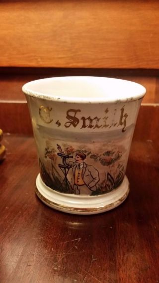 Antique Victorian Surveyor Occupational Shaving Mug C Smith Porcelain Hand Paint