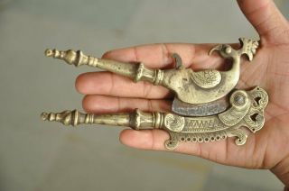 Old Brass Inlay Engraved Peacock Shape Handcrafted Betel Nut Cutter,  Patina