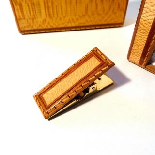 RARE Vintage 4 Piece Hermes Burled Cherry Wood Desk Set w/ Business Card Holder 4