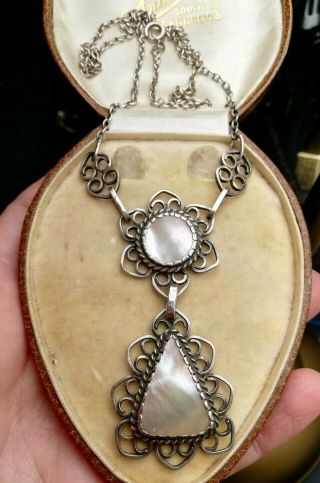 C1910 Arts And Crafts British Sterling Silver Necklace With Abalone - Stunning