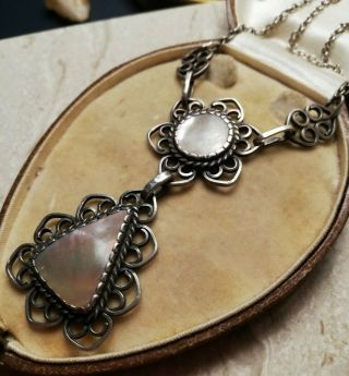 c1910 Arts and Crafts British sterling silver necklace with abalone - stunning 3