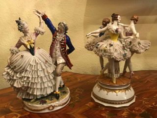 Antique Victorian German Dresden Volksted Porcelain Figures Figurines