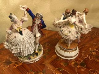 Antique Victorian German Dresden Volksted Porcelain Figures Figurines 2