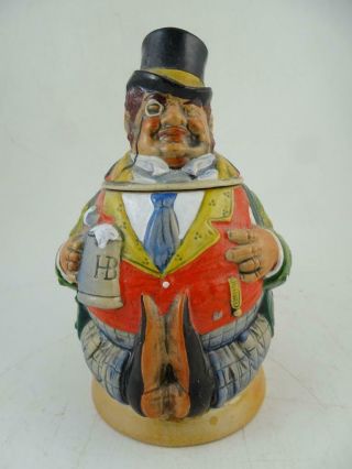 Vintage Figural German Beer Stein Tankard Cup Alt - Grenzau Fat Man Antique Old