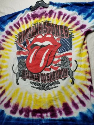 Vintage ROLLING STONES 90 ' s Bridges To Babylon TOUR Concert T Shirt TIE DYE Xxl 2