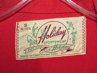 RARE VINTAGE 1940 ' S - 1950 ' S RED GABARDINE EMBROIDERED SHRINERS SHIRT SIZE SMALL 5