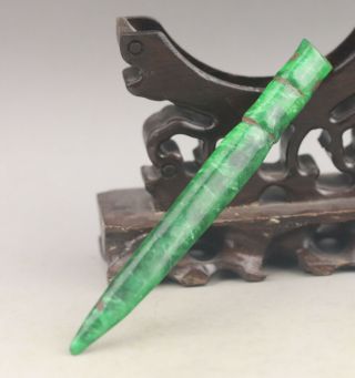 Chinese old natural green jade hand - carved flower hairpin 2