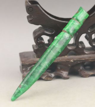 Chinese old natural green jade hand - carved flower hairpin 4