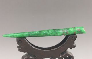 Chinese old natural green jade hand - carved flower hairpin 5