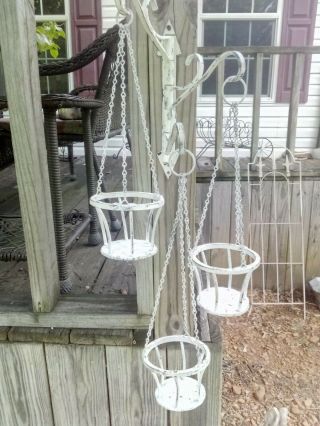 Vintage Handcrafted Iron Hanging Plant Holder Chippy & White Shabby Chic L@@k