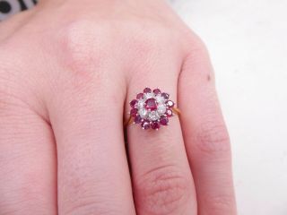 18ct gold ruby diamond ring,  cluster art deco design 18k 750 4