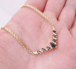 14ct Gold Sapphire Diamond Pendant Necklace,  14k 585