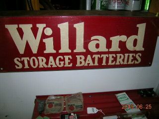 Vintage Willard Storage Batteries Tin Rack Sign Battery Stand Flange Sign