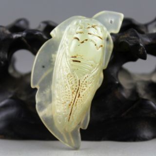 2.  3  Chinese Old Green Jade Hand - Carved Cicada Statue Amulet Pendant 1077