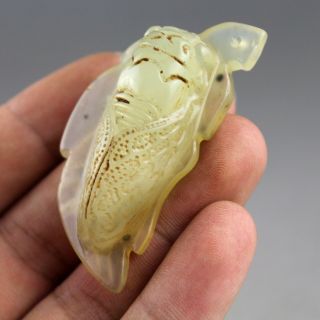 2.  3  Chinese old green jade hand - carved cicada statue amulet pendant 1077 4