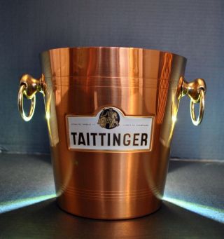 Rare Vintage Taittinger Champagne Copper Bucket Made In France,  8 " High.