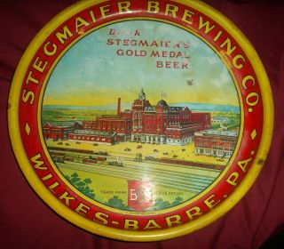 Vintage Stegmaier Beer Tray Suicide Trains Pie Shape Very Rare