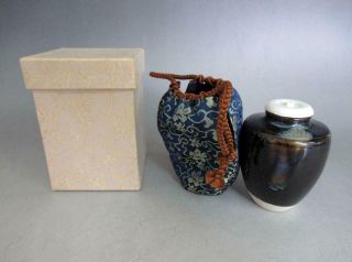 Japanese Seto Ware Tea Caddy Chaire W/shufuku/ Katatsuki - Chaire/ 8848