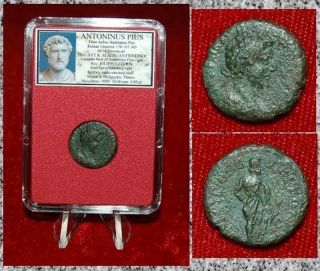 Ancient Roman Empire Coin Of Antoninus Pius Aesklepius Holding Snake On Reverse