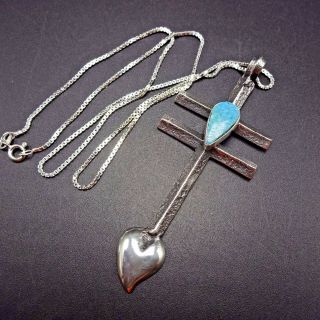 Vintage NAVAJO TUFA Cast Sterling Silver & 8 Turquoise DRAGONFLY CROSS PENDANT 2
