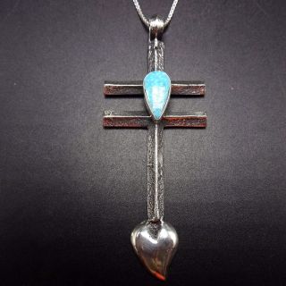 Vintage NAVAJO TUFA Cast Sterling Silver & 8 Turquoise DRAGONFLY CROSS PENDANT 4