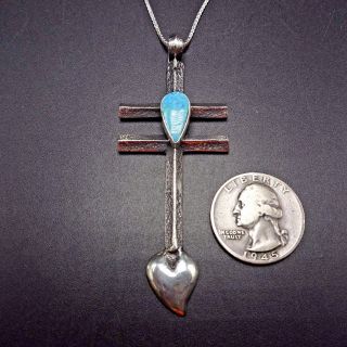 Vintage NAVAJO TUFA Cast Sterling Silver & 8 Turquoise DRAGONFLY CROSS PENDANT 5