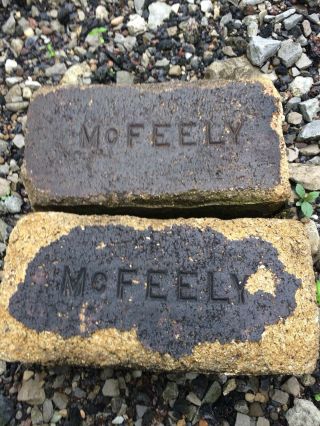 2 Rare Antique Brick Labeled “mcfeely” Rare Old Salvaged Pennsylvania Fire Brick