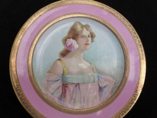 Antique Lenox Hand - Painted Portrait Plate Lovely Maiden Wearing A Rose In Hair