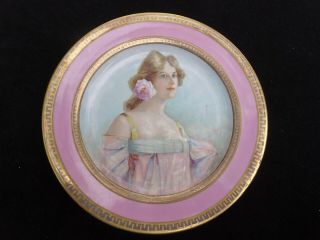 ANTIQUE LENOX HAND - PAINTED PORTRAIT PLATE LOVELY MAIDEN WEARING A ROSE IN HAIR 2