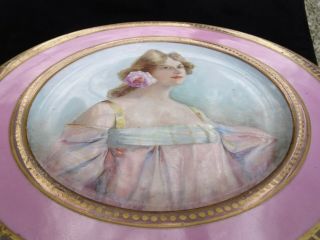 ANTIQUE LENOX HAND - PAINTED PORTRAIT PLATE LOVELY MAIDEN WEARING A ROSE IN HAIR 4