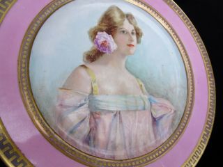 ANTIQUE LENOX HAND - PAINTED PORTRAIT PLATE LOVELY MAIDEN WEARING A ROSE IN HAIR 5